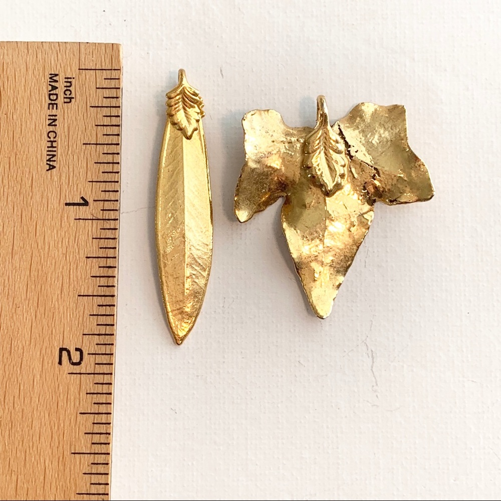 1980s 14k Gold Dipped Leave Pendants - Set Of 2 - image 2
